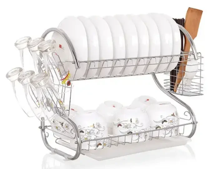 Сушарка настільна для посуду A-PLUS 1154 з кишенями для приладів та чашок SV227, фото 1