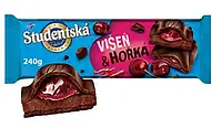 Шоколад Черный Studentska Pecet Visen & Horka с Вишней и Какао-ореховой начинкой 240 г Чехия (5 шт/1 уп)
