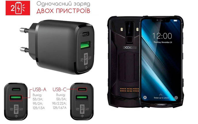 Мережевий зарядний пристрій для Doogee S90, 20W 3A, Quick Charge 3.0, фото 2