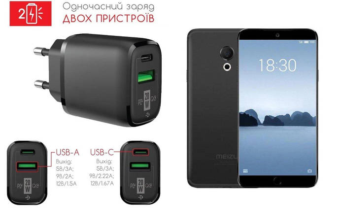 Мережевий зарядний пристрій для Meizu 15 Lite, 20W 3A, Quick Charge 3.0, фото 2