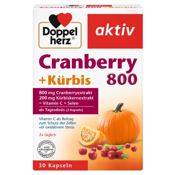 Вітаміни "Doppelherz Cranberry+Kürbis+Vitamin C+Selen" Доппельгерц капсули Журавлина+Гарбуз+Вітамін С+Селен, 30 шт, фото 1