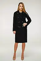 Женское черное демисезонное шерстяное пальто