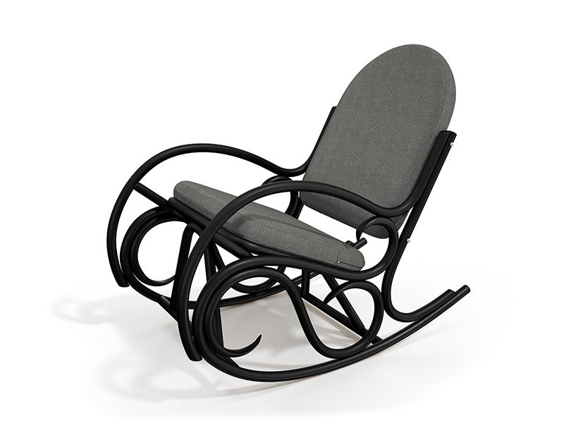 Плетенное кресло-качалка Олимп из ротанга в цвете графит с мягкими подушками