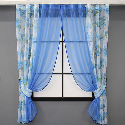 Кухонні шторки (280х170см.), на карниз 1,5м. Колір блакитний. Код 083к 52-0693