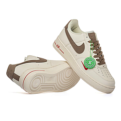 Чоловічі Кросівки Nike Air Force 1 low One Brown beige бежеві взуття Найк Форси шкіряні низькі