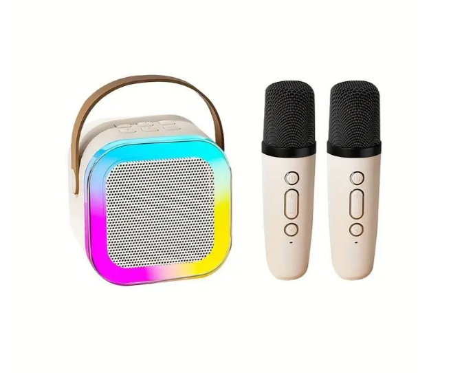 Міні-дитяче караоке K12 з LED-підсвічуванням та ДВОМА бездротовими мікрофонами., фото 1