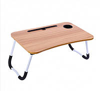 Портативний складаний столик в ліжко для ноутбука стіл для сніданку і планшета столик підставка світле дерево