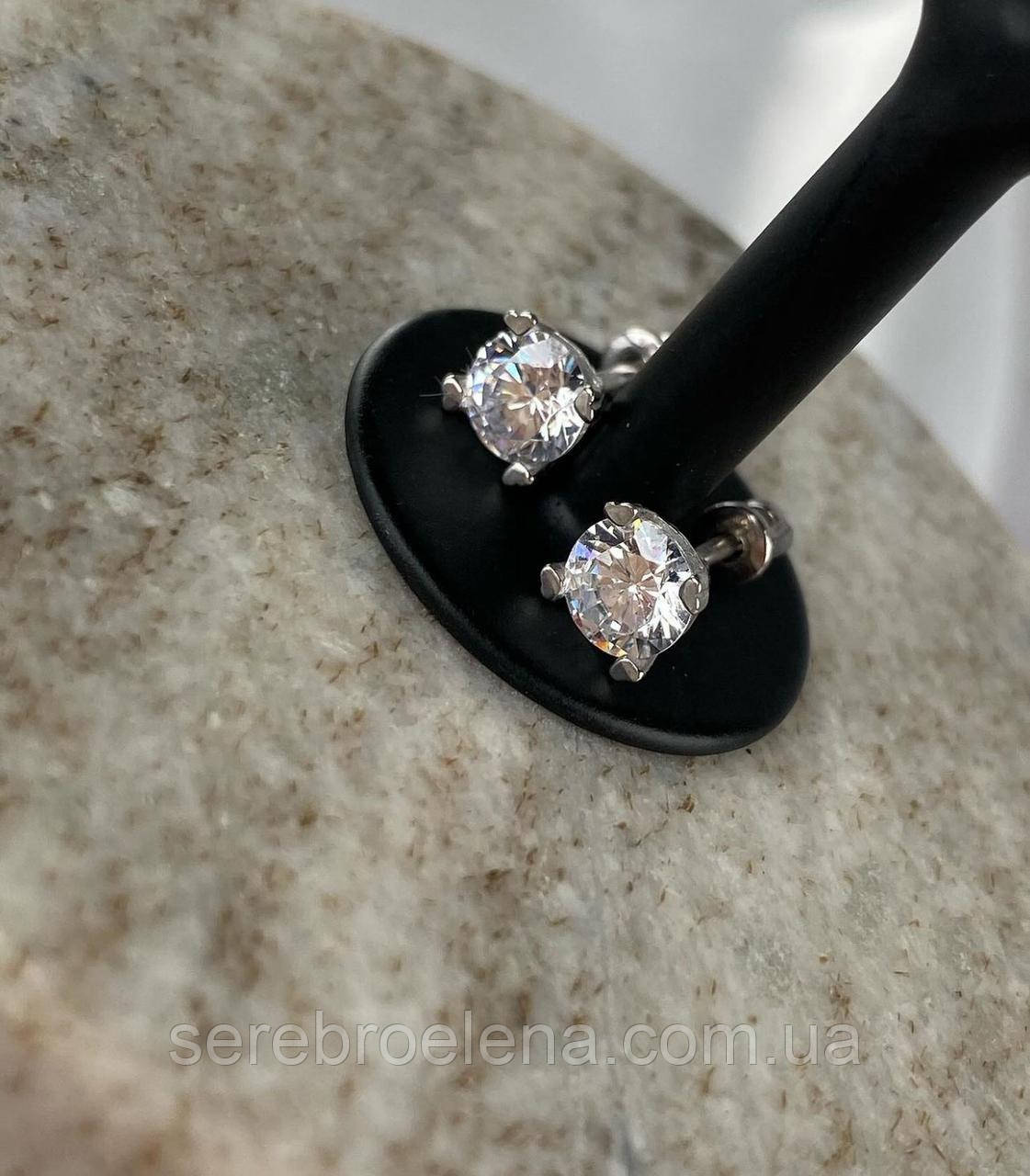 Срібні сережки пусети з каменем 0108.10р, фото 1