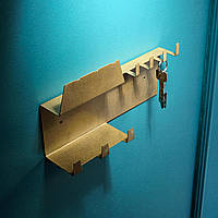Ключниця-вішалка настінна металева з полицею 30*16*10 см на 7 гачків Золота