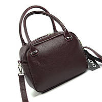 Бордовая женская маленькая кожаная сумка кросс-боди с ручками, Молодежная мини сумочка из натуральной кожи