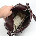Бордова жіноча шкіряна сумочка через плече, Молодіжна маленька сумка на блискавці бордового кольору зі шкіри, фото 9