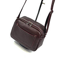 Бордовая женская кожаная сумочка через плечо, Молодежная маленькая сумка на молнии бордового цвета из кожи