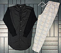 Костюм мужской Рубашка + Брюки в клетку Potev черный-белый Комплект классический хлопковый