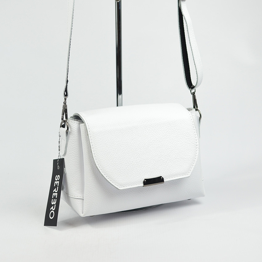 Біла мініатюрна жіноча шкіряна сумка крос-боді на плече, Маленька сумочка з натуральної шкіри три відділи