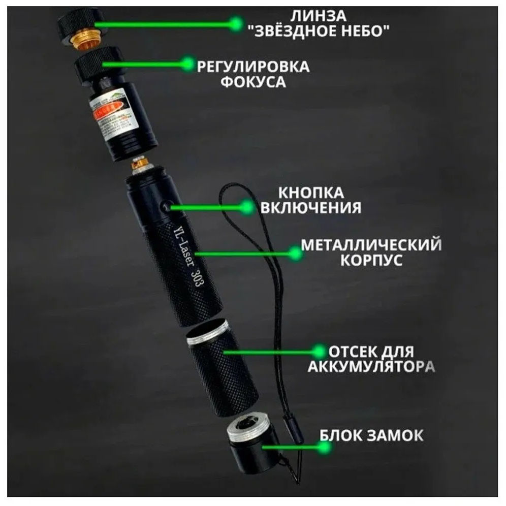 Лазерная указка с насадками Green Laser Pointer JD-303 | Указка лазерна | Лазерная указка TD-134 с насадками - фото 2 - id-p2054414946