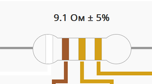 Резистор 9.1 Ом ±5% 0.25Вт вивідний