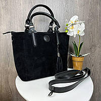 Большая женская замшевая сумка, сумочка натуральная замша черная Shopen Велика жіноча сумка замшева, сумочка