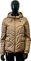 Базова весняна жіноча стьобана куртка з плащової тканини кемель великих розмірів 42-54