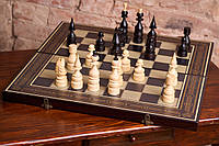 Шахи, шашки, нарди з дерева ручної роботи з аплікацією золотого кольору