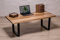 Журнальный столик из дерева дуба с живыми краями Кофейный стол в стиле Лофт M - 1200x600x350 мм, Орех
