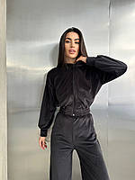 Элегантный женский велюровый костюм люкс качества: кофта с застёжкой-молнией и брюки-джоггеры 44/46, Черный
