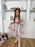 Дитяча натуральна сукня  в українському стилі Маки і Волошки