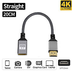 Кабель перехідник подовжувач HDMI — HDMI (M/F) 4К 60 Hz, 20 см (Прямою)