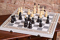 Шахматы, шашки, нарды из дерева в белом цвете эксклюзивной ручной работы
