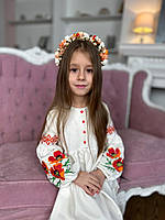 Дитяча натуральна сукня  в українському стилі з Маками на рукавах