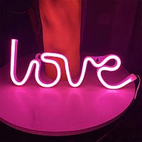 Подарок на 14 февраля оригинальный Неоновый светильник Love надпись USB + батарейки АА вывеска ночник розовый