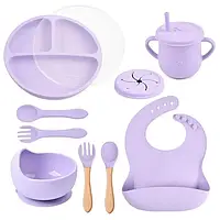 Набір дитячого силіконового посуду 8 в 1: Фіолетовий колір
