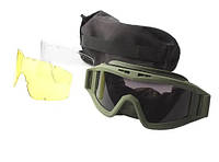 Тактические очки защитная маска Daisy с 3 линзами / Баллистические очки с сменными линзами (Олива).Армейские