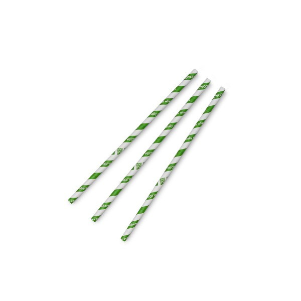 ЕКО Біла паперова соломинка Jumbo 210х07 із зеленою смужкою з PLA пластику (100 шт/уп)