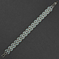 Браслет металлический серебристого цвета с бирюзовыми бусинами застёжка пряжка ширина 13 мм длина 19 см