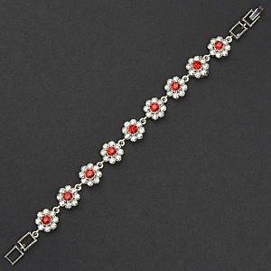 Браслет женский металлический серебристого цвета с красными и белыми кристаллами ширина 11 мм длина 19 см