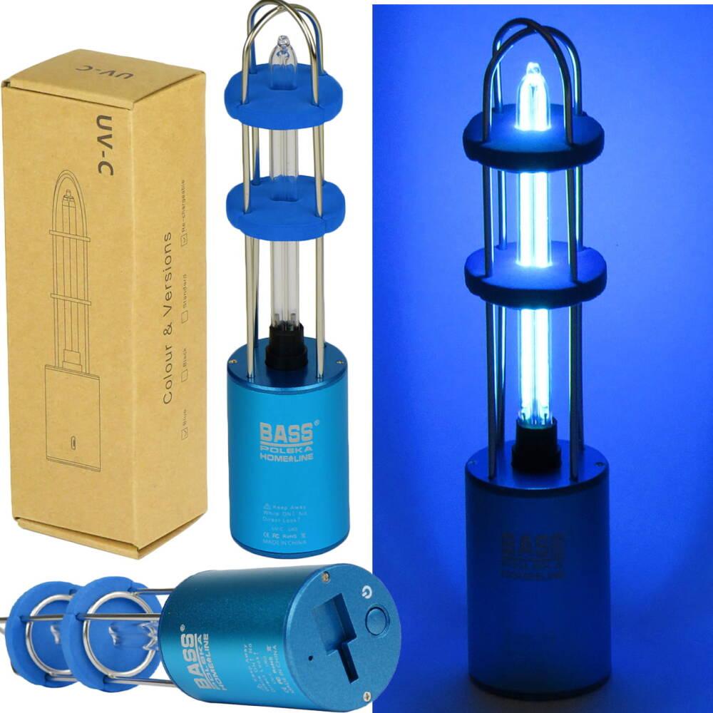 Стерилізаційна лампа, портативна 2 в 1 OZONE O3/UV-C Bass Polska BH 12760 з USB портом для швидкої зарядки акумулятора