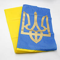 Прапор України жовто-блакитний з Гербом 90 см на 135 см з поліестеру, стяг великий з Тризубом з кишенею для древка флагштока