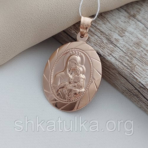 Ладанка золота Діва Марія та невля Іісус овальна форма з орнаментом, фото 1