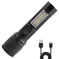 Фонарик ручной аккумуляторный от USB, BL 603-TG / Фонарик на аккумуляторе / Портативный фонарь с ремешком