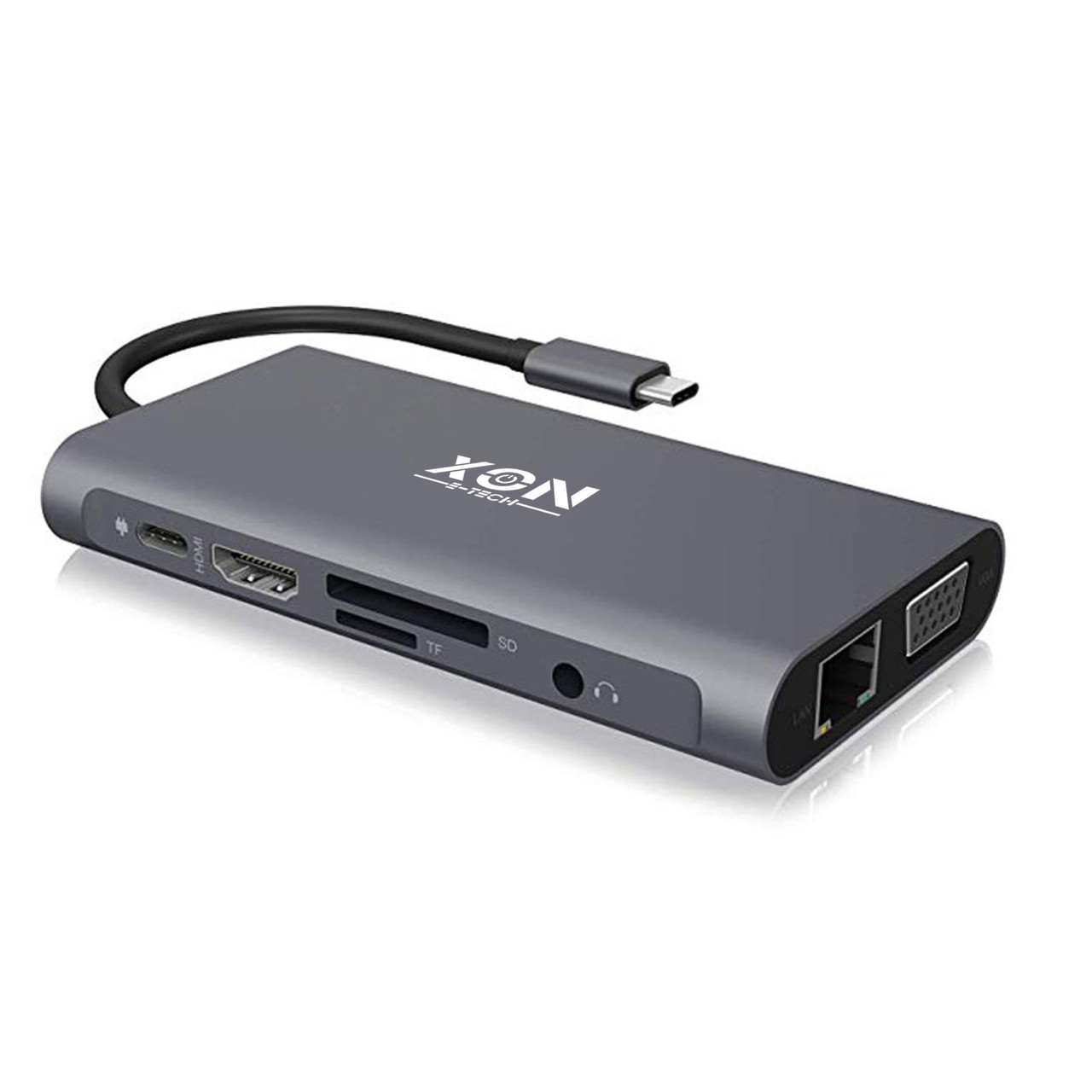 USB-хаб XON SmartHub 10 в 1 (Ethernet, VGA, HDMI, 3.5 Audio, SD/TF, Type-C, 3xUSB3.0) Сірий (UHCHP104300G 5252), фото 1