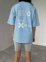 Женская модная футболка oversize из качественного хлопка цвет Голубой