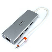 4-портовый USB - концентратор HUB Baseus BS-OH135 PortalJoy Series с портом Ethernet 1000 Мбит/с RJ45 Lan USB