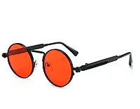 Очки солнцезащитные с красными линзами в стиле стимпанк черного цвета Круглые, стильные очки steampunk