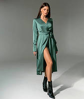 Шовкова сукня на запах Муза Grand (Зелений) 44