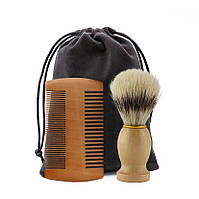 Набор для ухода за бородой и усами; два предмета: деревянная расческа (гребенец) и помазок