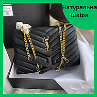 Женская сумка Yves Saint Laurent из натуральной кожи черная с ручкой-цепочкой