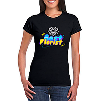 Футболка чорна з оригінальним принтом для флориста "Best Florist. Найкращий флорист (синьо-жовтий текст)" Push IT