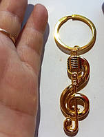 Брелок на ключі золотистий метал подарунок музиканту скрипковий ключ із мікрофон