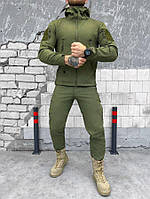 Тактический костюм SoftShell oliva Shark / Осенняя военная форма олива на флисе с вентиляцией подмышек