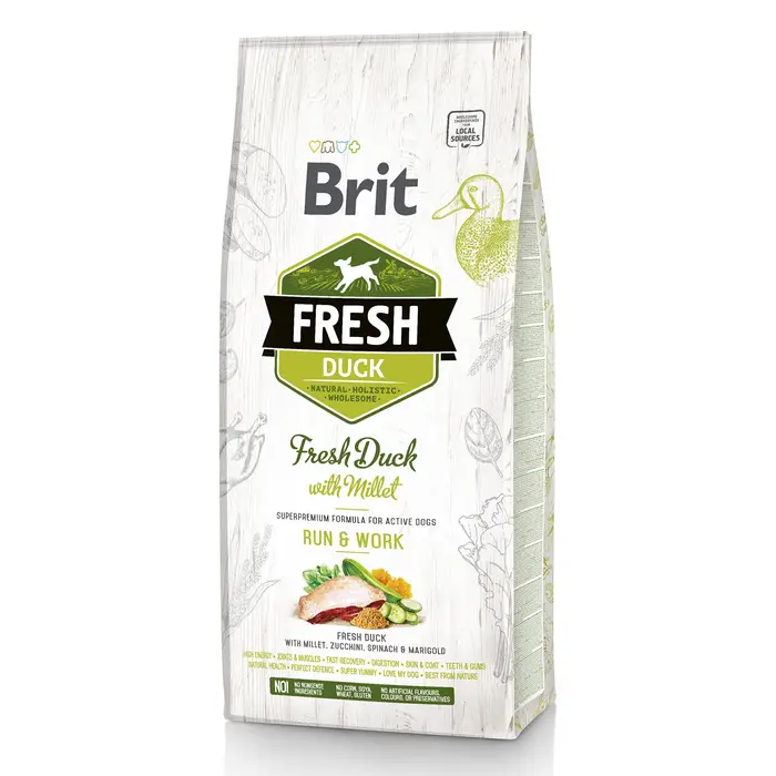 Сухий корм для активних собак всіх порід Brit Fresh Duck with Millet Run & Work 12 кг (качка)